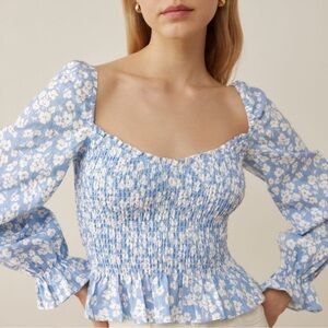 Reformation Cambria Linen Top Floral size xs